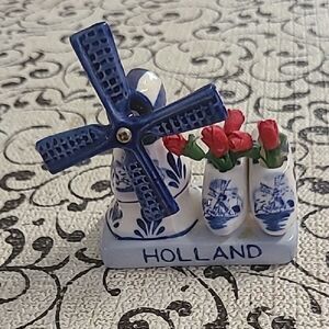 Royal Delft  Windmill Figurine with Red Tulips